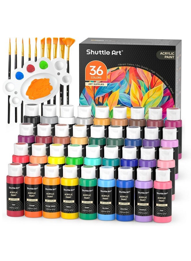 Shuttle Art Acrylic Paint Set 36 Colors Acrylic Paint With Brushes & Palette 2Oz Bottles Rich Pigments Nontoxic Paint For Artists Kids & Adults Art Supplies For Canvas Rock Ceramic Wood Painting - Image 1