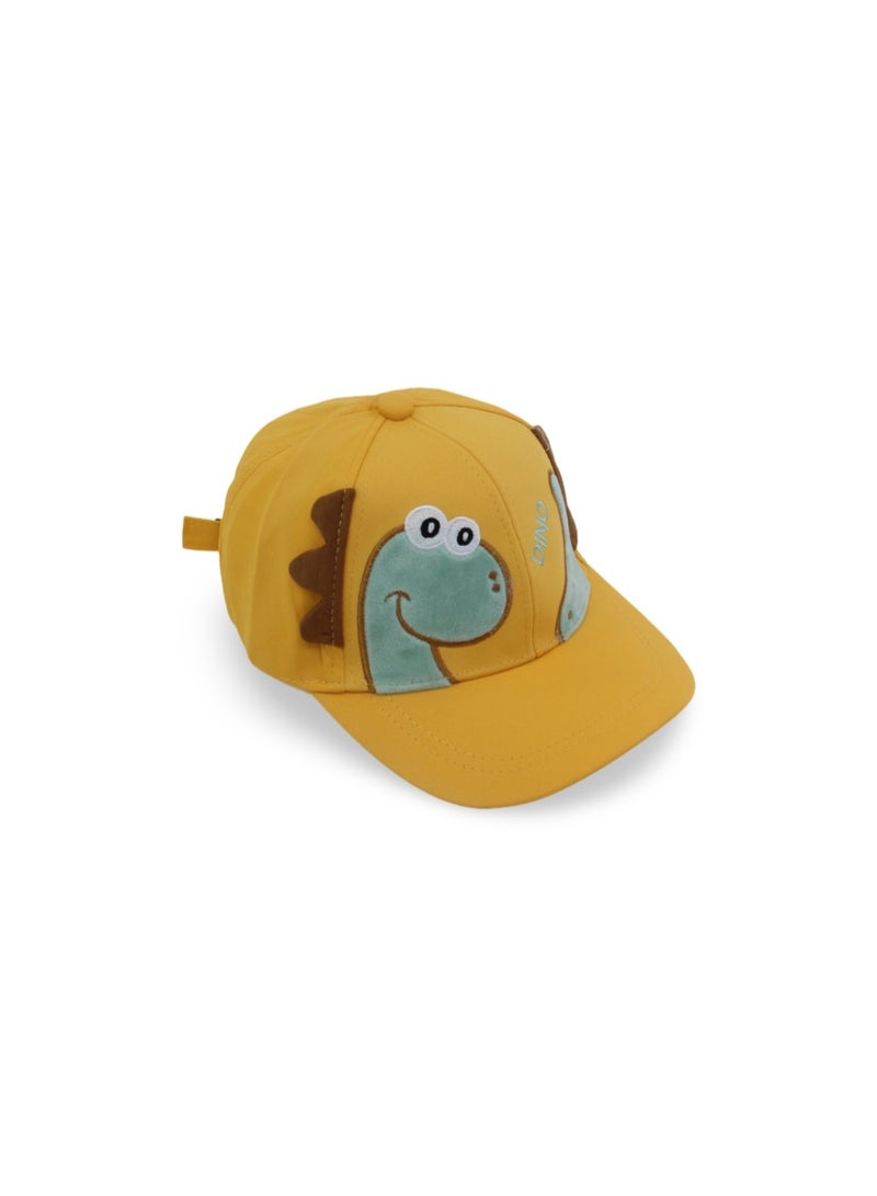 Fancy Unisex Cotton Cap – Yellow with Dino Embroidery - Image 1