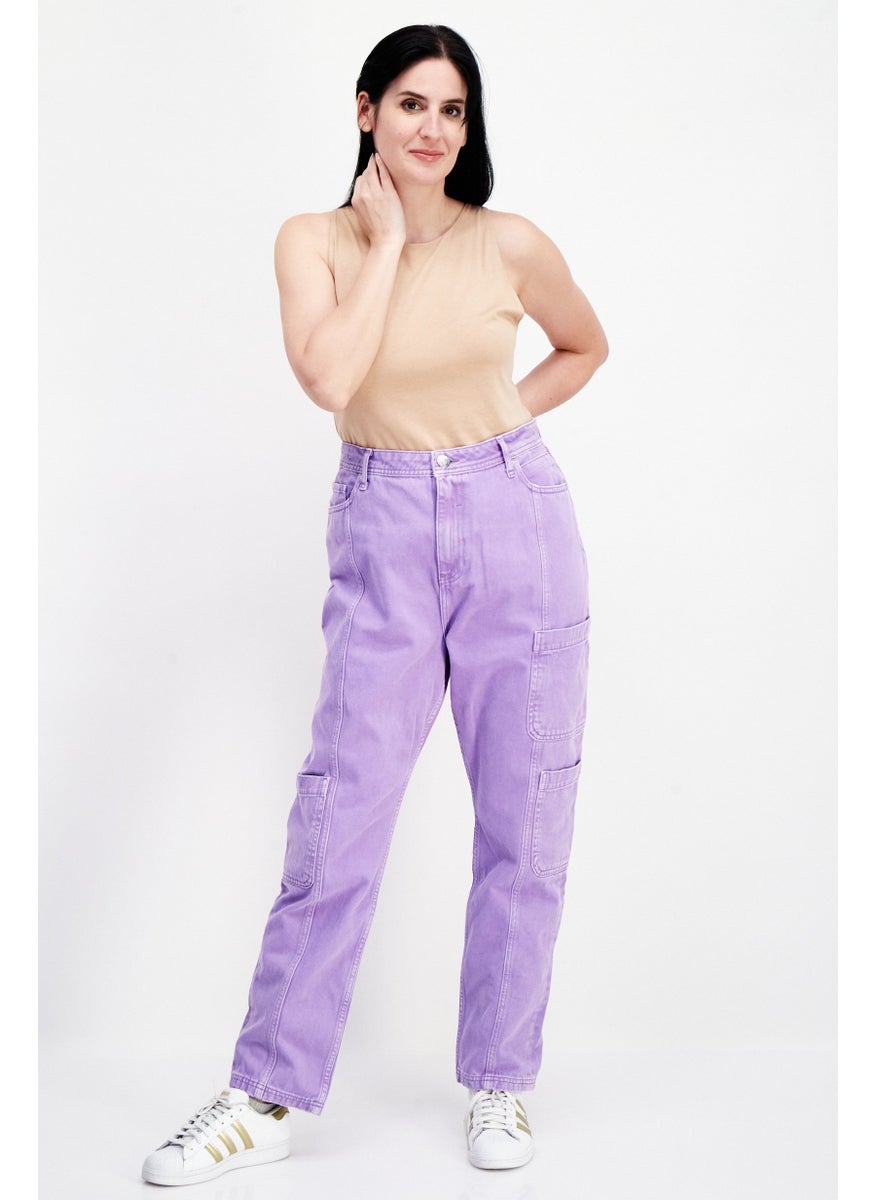 RIVER ISLAND Women Regular Fit Plain Non-Stretchable Short Jeans, Purple  - Image 3