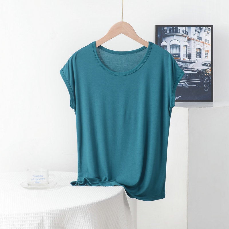 Modal T-Shirt Women'S Summer Loose Plus Size Mother'S Crewneck Short-Sleeved Top Solid Color Simple Outer Wear Base Shirt - Image 1