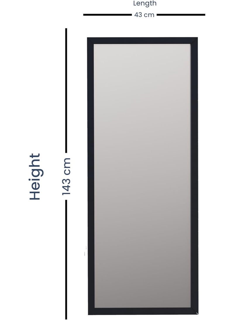 **مرآة كاملة الطول 143×43 سم – مرآة أرضية كبيرة باللون الأسود، مرآة تجميل يمكن وضعها واقفة أو تعليقها على الحائط، مرآة غرفة نوم مائلة لعرض كامل للجسم والمكياج** - Image 2
