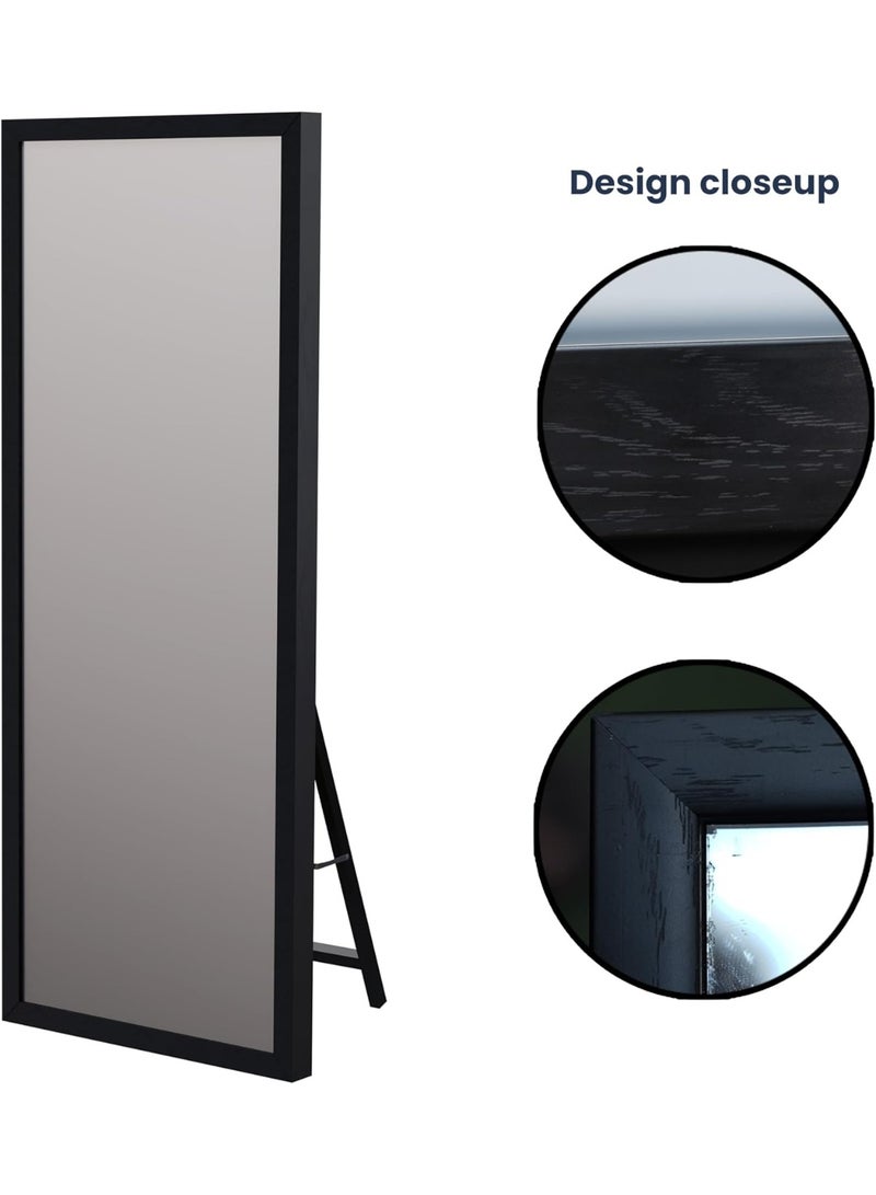 **مرآة كاملة الطول 143×43 سم – مرآة أرضية كبيرة باللون الأسود، مرآة تجميل يمكن وضعها واقفة أو تعليقها على الحائط، مرآة غرفة نوم مائلة لعرض كامل للجسم والمكياج** - Image 3