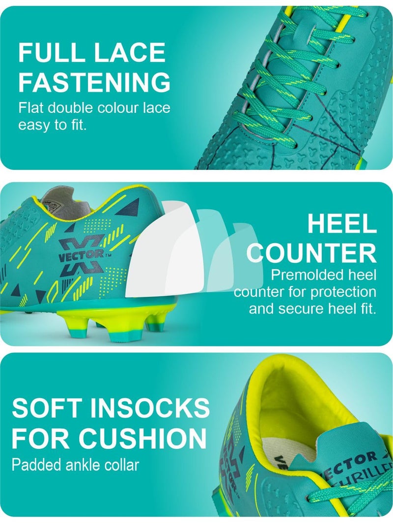 Vector X Thriller Fully Embosed Upper |Football Shoe/Studs| Double Colored TPU Sole| Soft Insocks Cushion|Light Weight|(Sea Green-Green) Size-9 - Image 4