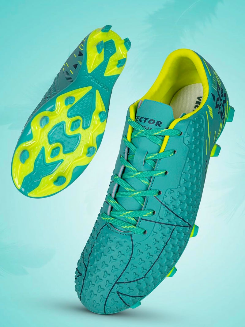 Vector X Thriller Fully Embosed Upper |Football Shoe/Studs| Double Colored TPU Sole| Soft Insocks Cushion|Light Weight|(Sea Green-Green) Size-9 - Image 1