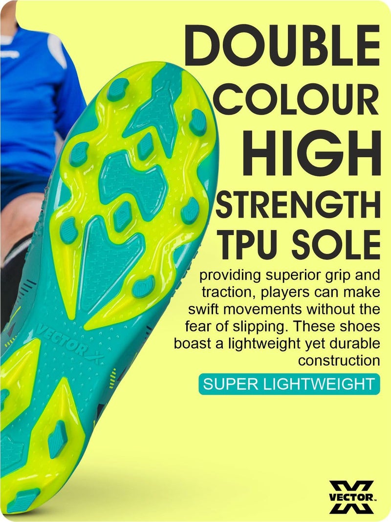 Vector X Thriller Fully Embosed Upper |Football Shoe/Studs| Double Colored TPU Sole| Soft Insocks Cushion|Light Weight|(Sea Green-Green) Size-9 - Image 5