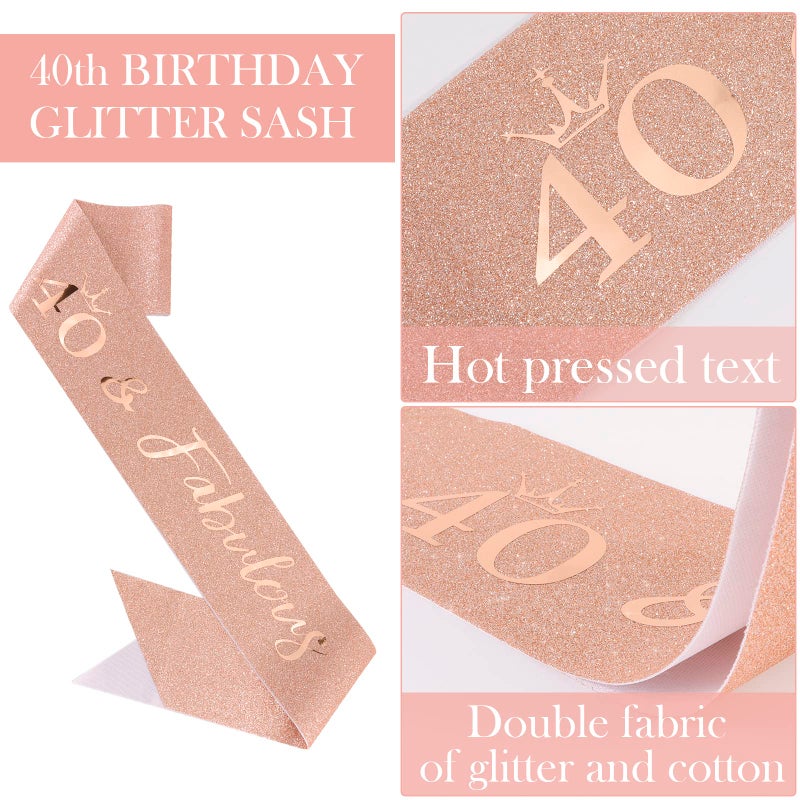 Semato 40th Birthday Decorations for Women: Rose Gold Tiara & Sash - Happy 40th Birthday Gifts Women - Image 2