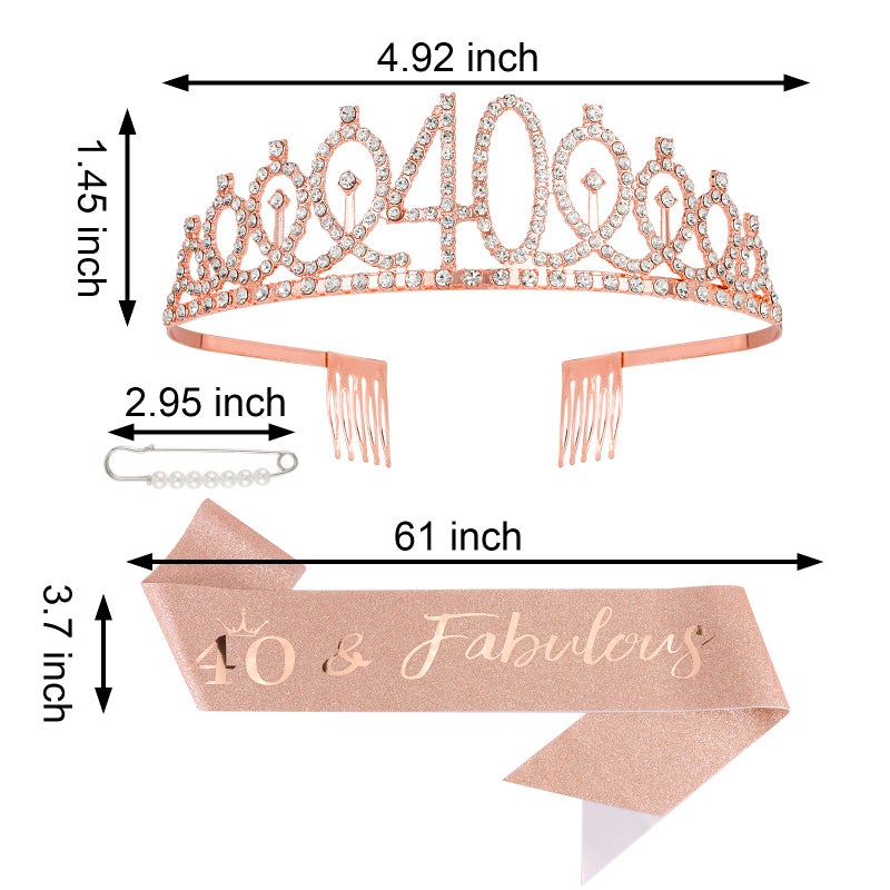 Semato 40th Birthday Decorations for Women: Rose Gold Tiara & Sash - Happy 40th Birthday Gifts Women - Image 3