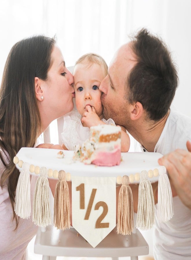 Dokuna 1/2 Birthday Decorations - Boho High Chair Banner, Half Birthday Decorations, Tassel Wood Bead Highchair Garland (Brown) - Image 2