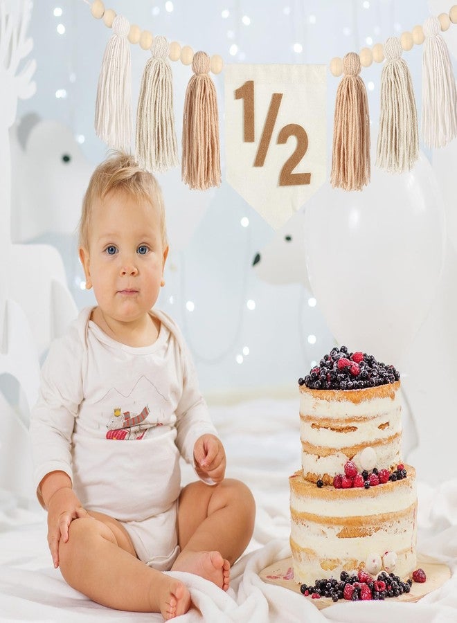 Dokuna 1/2 Birthday Decorations - Boho High Chair Banner, Half Birthday Decorations, Tassel Wood Bead Highchair Garland (Brown) - Image 5