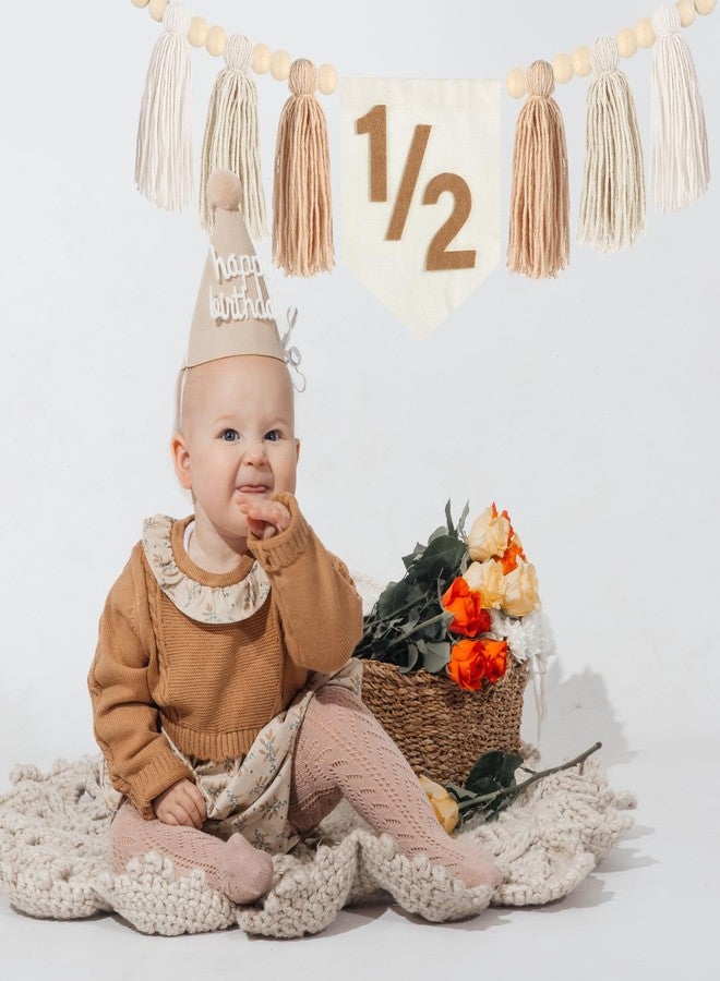 Dokuna 1/2 Birthday Decorations - Boho High Chair Banner, Half Birthday Decorations, Tassel Wood Bead Highchair Garland (Brown) - Image 3