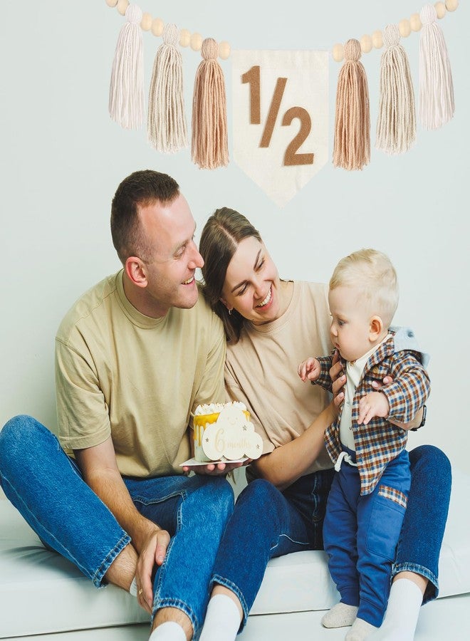 Dokuna 1/2 Birthday Decorations - Boho High Chair Banner, Half Birthday Decorations, Tassel Wood Bead Highchair Garland (Brown) - Image 4