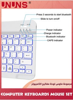 UNUNS Bluetooth Keyboard and Mouse Combo,Wireless Rechargeable Keyboard And Mouse,7-Color Backlit,Portable 10 Inch Bluetooth Keyboard For iPad,iPad Pro/ Air/ Mini,iPhone,Android,Windows,White  - Image 4