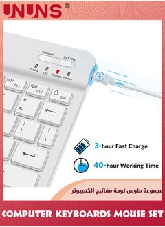 UNUNS Bluetooth Keyboard and Mouse Combo,Wireless Rechargeable Keyboard And Mouse,7-Color Backlit,Portable 10 Inch Bluetooth Keyboard For iPad,iPad Pro/ Air/ Mini,iPhone,Android,Windows,White  - Image 5