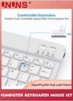 UNUNS Bluetooth Keyboard and Mouse Combo,Wireless Rechargeable Keyboard And Mouse,7-Color Backlit,Portable 10 Inch Bluetooth Keyboard For iPad,iPad Pro/ Air/ Mini,iPhone,Android,Windows,White  - Image 3