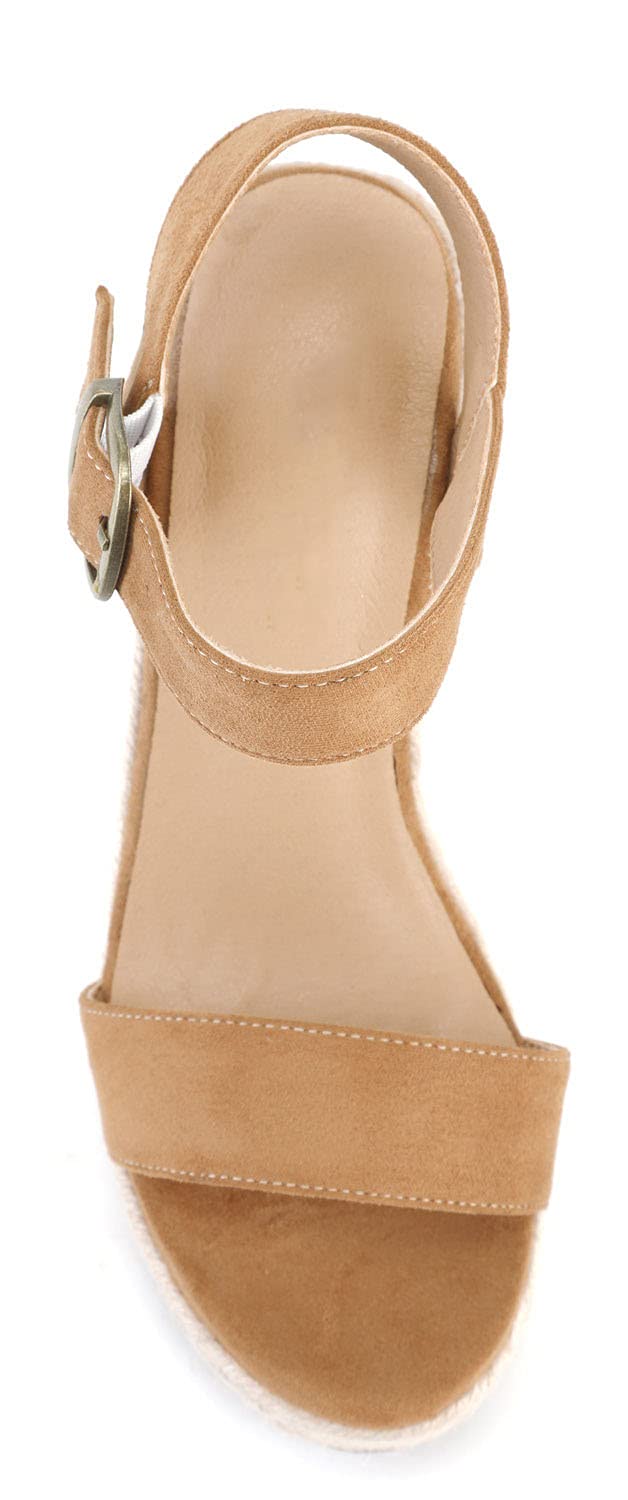 SUMOJIU Women'S Wedge Sandals Platform, Ankle Strap Wedge Sandals Open Toe Casual Summer Straw Woven Classic Wedge Sandals SIZE 4 - Image 3