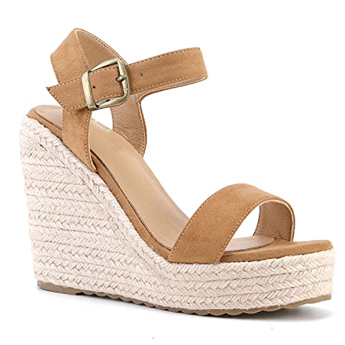SUMOJIU Women'S Wedge Sandals Platform, Ankle Strap Wedge Sandals Open Toe Casual Summer Straw Woven Classic Wedge Sandals SIZE 4 - Image 2