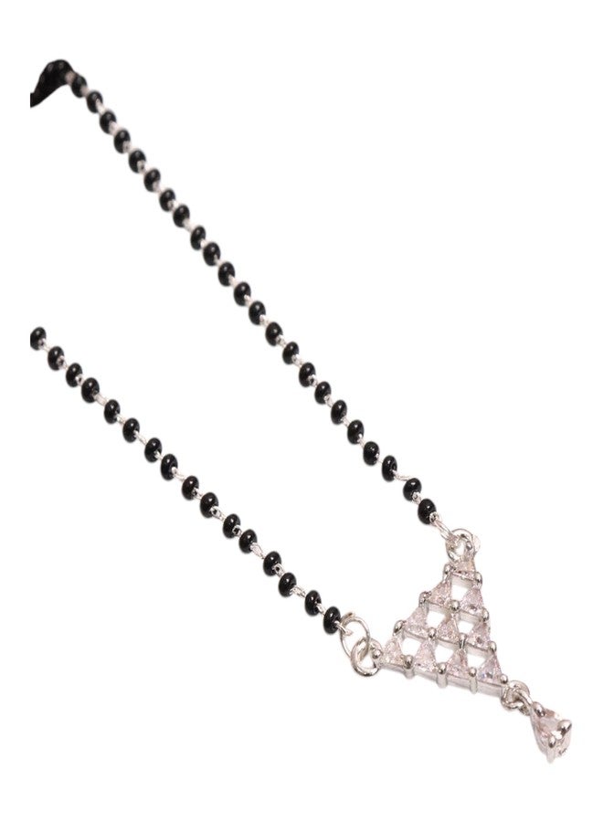 AAIKU Traditional Black Beaded Mangalsutra Necklace with Crystal Pendant, Silver-Toned 18 INCH for Women | Gift for Wife (M1661) - Image 1
