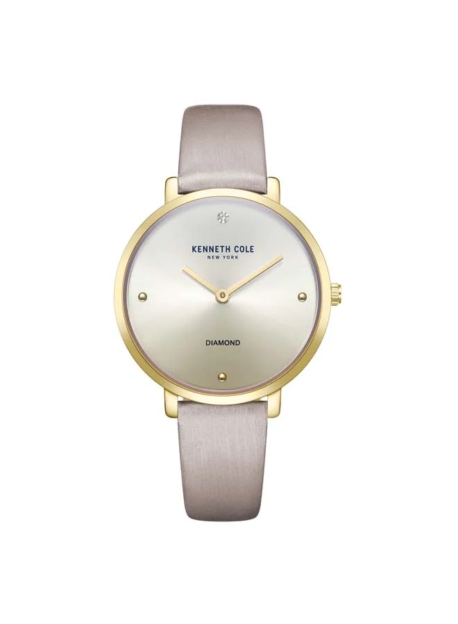 كينيث كول نيو يورك Modern Classic Beige Dial Genuine Leather Strap Analog Watch for Women