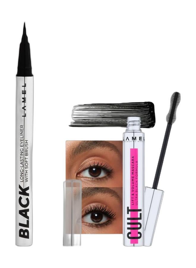 LAMEL Black Eyeliner with Soft Brush № 401 & Cult Lift & Volume Mascara №401 Bundle - Image 1