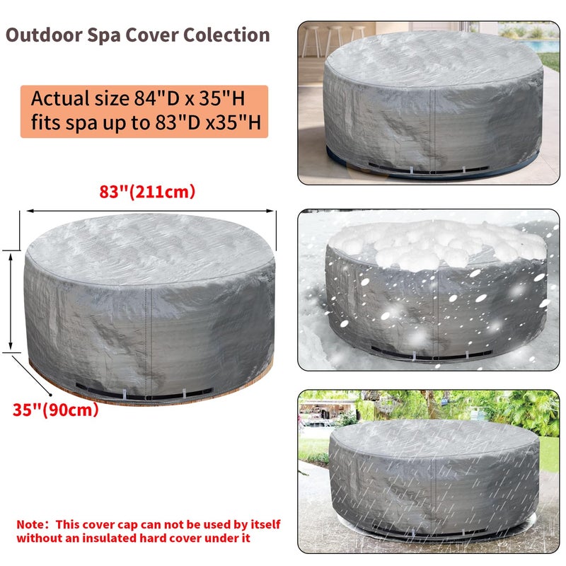 UCEDER Round Hot Tub Cover 170G Polyethylene Spa Cover Waterproof and UV Protection Hot Tub Sun Shield (83"(D) x35(H), Silver) - Image 2