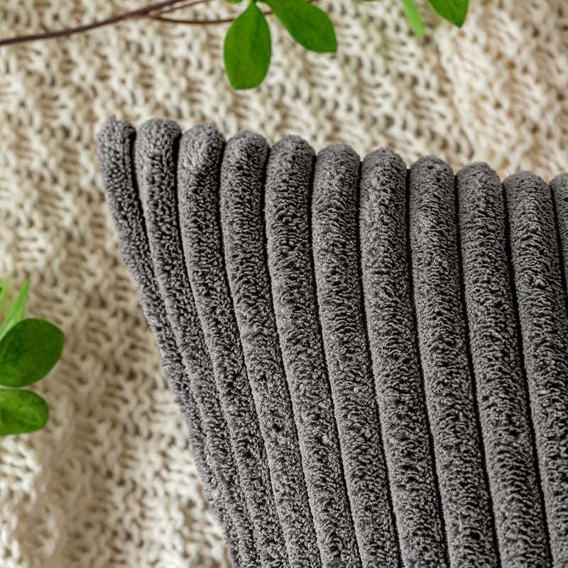EMEMA Cushion Cover 40 x 40 cm for Sofa Super Soft Corduroy Pillow Case Striped Corduroy Cushion Modern Decoration for Sofa Chair Bed Living Room Bedroom 2 Pieces Grey - Image 2