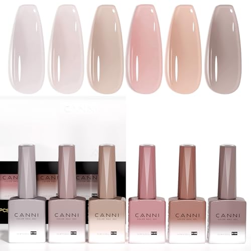CANNI Jelly Nude Gel Nail Polish Set 6 Pcs 9 Ml Neutral Transparent Jelly Pink Colors Gel Polish Kit Soak Off LED Nail Gel Manicure Kit DIY at Home Salon Gifts - Image 1