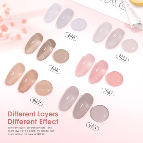 CANNI Jelly Nude Gel Nail Polish Set 6 Pcs 9 Ml Neutral Transparent Jelly Pink Colors Gel Polish Kit Soak Off LED Nail Gel Manicure Kit DIY at Home Salon Gifts - Image 3