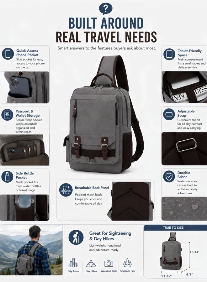 Leaper Retro Crossbody Bag Sling Bag Canvas Messenger Bag for Men Women Shoulder Bag Crossbody Handbags Satchel Black, XXL - Image 5