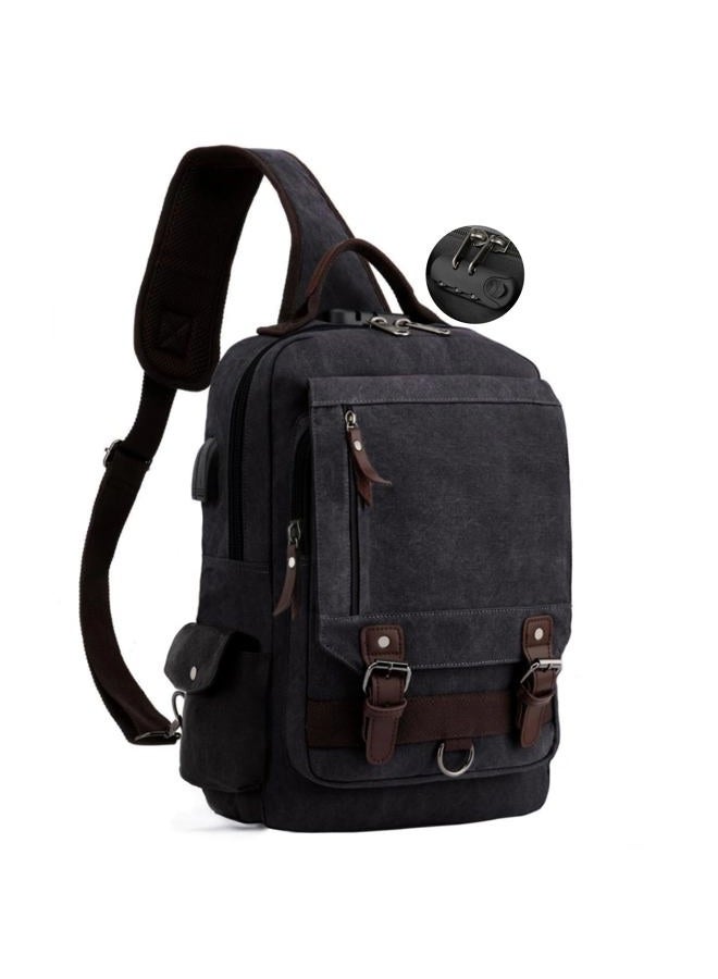 Leaper Retro Crossbody Bag Sling Bag Canvas Messenger Bag for Men Women Shoulder Bag Crossbody Handbags Satchel Black, XXL - Image 1