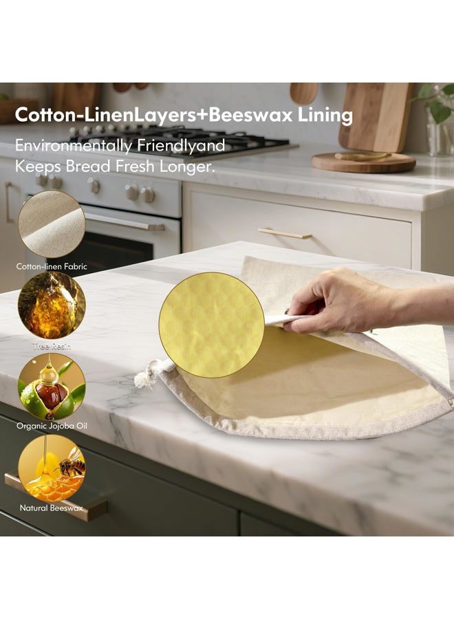 SRRUI Reusable Bread Bags for Homemade Bread，Natural BeesWax & Linen Cotton，Large Capacity and Portable,Bread Keeper for Sourdough，Food/Bread Storage,with Free Baguette Bag - Image 4