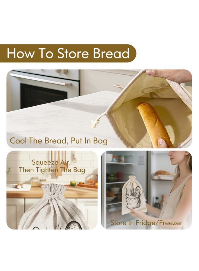 SRRUI Reusable Bread Bags for Homemade Bread，Natural BeesWax & Linen Cotton，Large Capacity and Portable,Bread Keeper for Sourdough，Food/Bread Storage,with Free Baguette Bag - Image 5