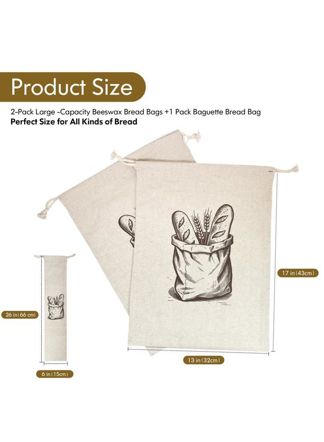 SRRUI Reusable Bread Bags for Homemade Bread，Natural BeesWax & Linen Cotton，Large Capacity and Portable,Bread Keeper for Sourdough，Food/Bread Storage,with Free Baguette Bag - Image 2