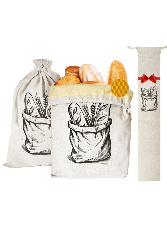 SRRUI Reusable Bread Bags for Homemade Bread，Natural BeesWax & Linen Cotton，Large Capacity and Portable,Bread Keeper for Sourdough，Food/Bread Storage,with Free Baguette Bag - Image 1