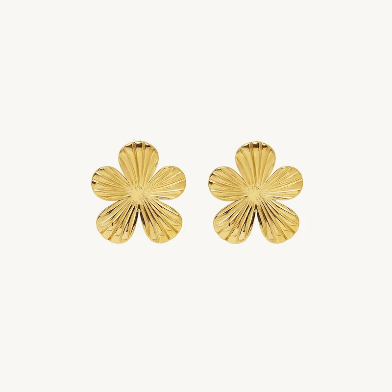 Palmonas 18K Gold Tone Plated Radiant Blossom Stud Earrings For Women - Waterproof & Anti-Tarnish