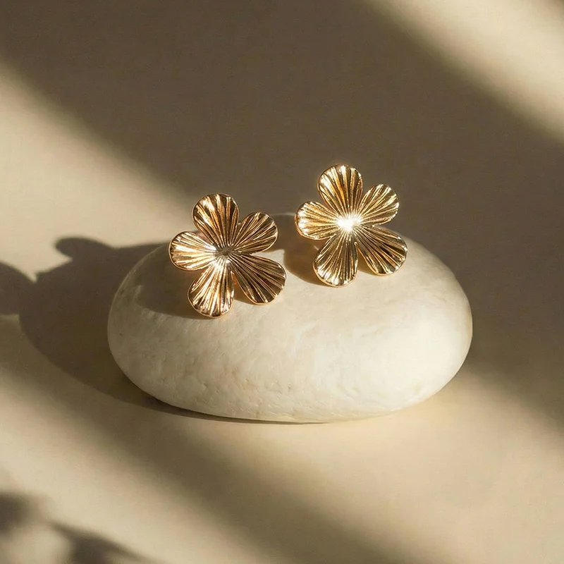 Palmonas 18K Gold Tone Plated Radiant Blossom Stud Earrings For Women - Waterproof & Anti-Tarnish