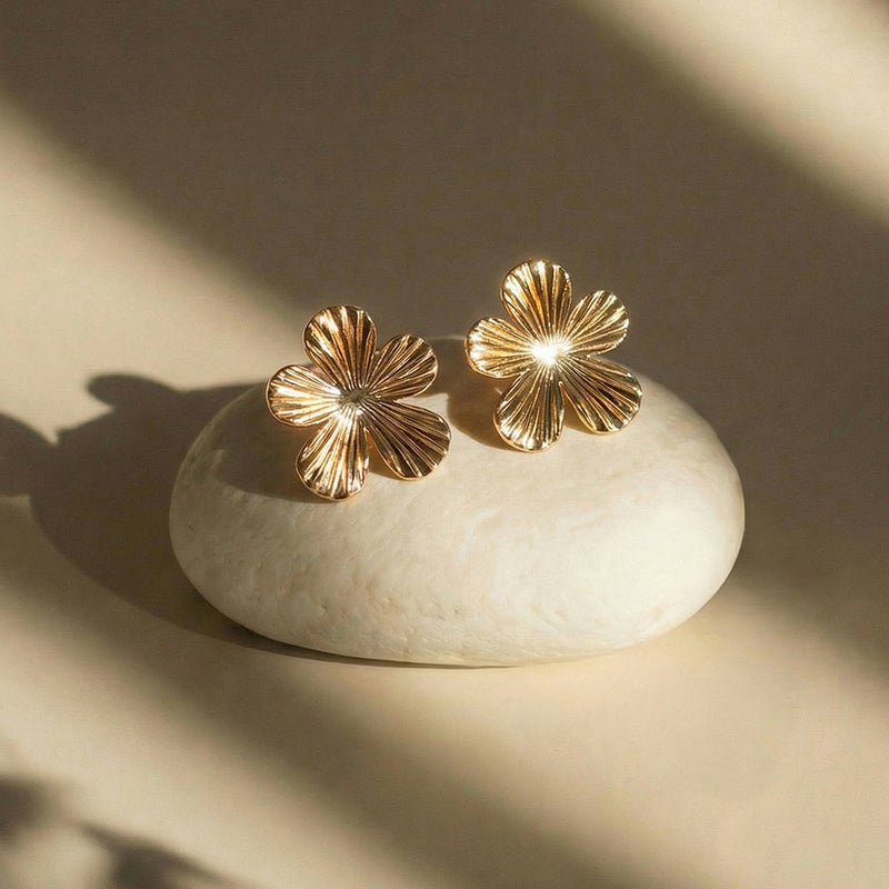 Palmonas 18K Gold Tone Plated Radiant Blossom Stud Earrings For Women - Waterproof & Anti-Tarnish - Image 2
