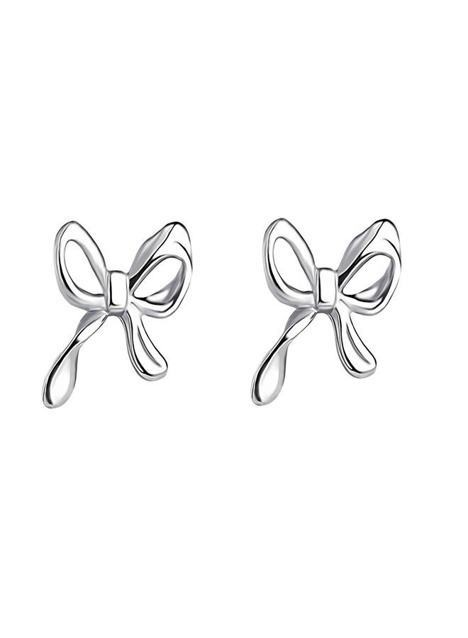 Tirdkid Tiny Silver Bow Stud Earrings Solid 925 Sterling Silver Earrings for Women Girls Small Ribbon Stud Earrings Bowknot - Image 1