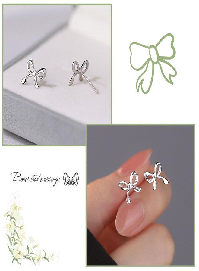 Tirdkid Tiny Silver Bow Stud Earrings Solid 925 Sterling Silver Earrings for Women Girls Small Ribbon Stud Earrings Bowknot - Image 5
