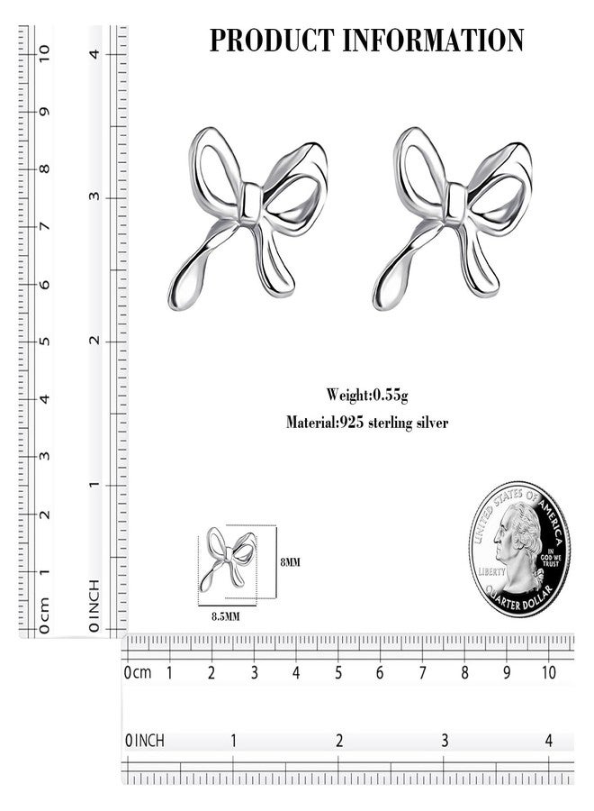 Tirdkid Tiny Silver Bow Stud Earrings Solid 925 Sterling Silver Earrings for Women Girls Small Ribbon Stud Earrings Bowknot - Image 3