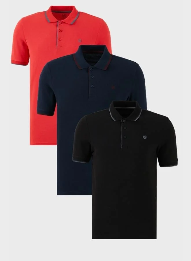 Buratti  Buratti Cotton Slim Fit Striped Detail Buttoned Polo Collar 3-Pack Men's T-Shirt 5902118S3 for Men | Best Price UAE