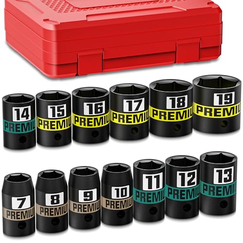 KIRXST 13Piece 38 Drive Shallow Impact Socket Set 719mm SemiDeep Sockets CRV Socket Set for Automotive and Home Metric 6 Point Socket Set for Automotive and Home - Image 1