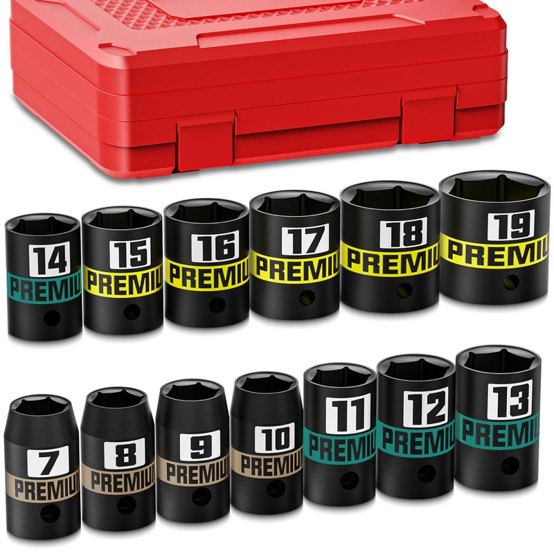 KIRXST 13Piece 38 Drive Shallow Impact Socket Set 719mm SemiDeep Sockets CRV Socket Set for Automotive and Home Metric 6 Point Socket Set for Automotive and Home - Image 2