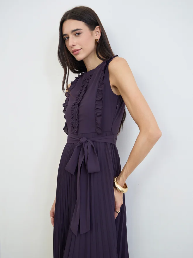Styli Purple Ruffled Pleated Maxi Dress