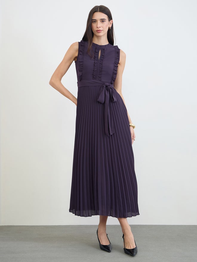 Styli Purple Ruffled Pleated Maxi Dress - Image 3