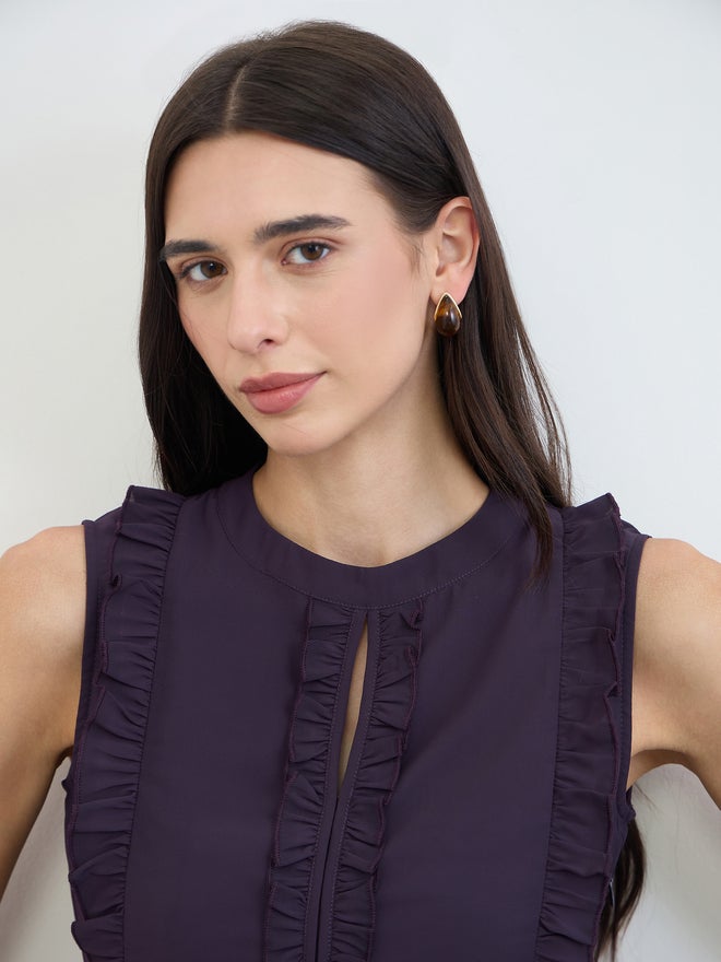 Styli Purple Ruffled Pleated Maxi Dress - Image 4
