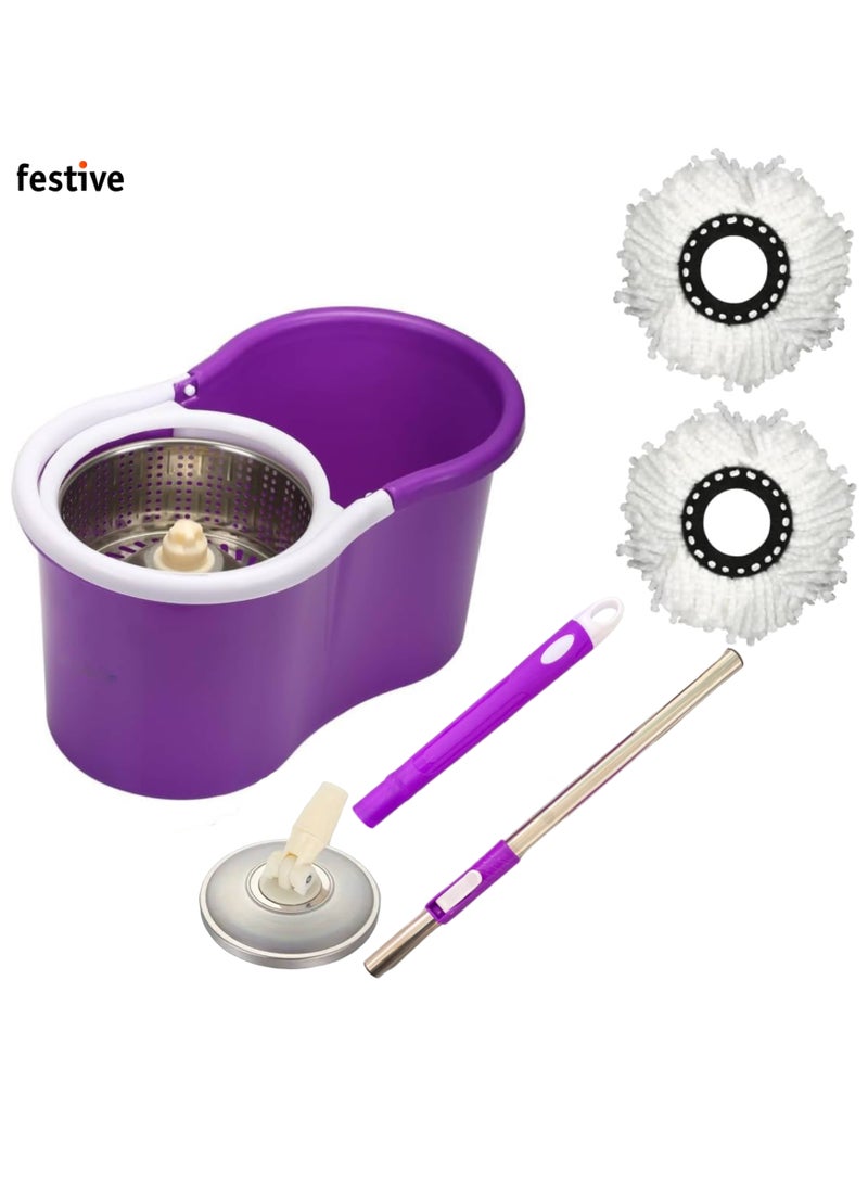 Spin Mop For Floor Cleaning Stainless Steel Mop and Bucket With Telescopic Handle Hands Free Wringing Floor Mop With 6L Large Capacity and Reusable Refills For Home Office . (PURPLE) 46 x 26 x 24 cm - Image 1
