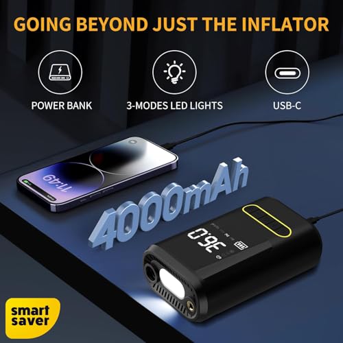 Smart Saver Cordless Tyre Inflator 4K MAH Battery, 150 PSI Portable Car, Bike Tire Pump with Digital Gauge, Powerbank, LED Light, Type-C Recharge, Auto Stop for SUV Sedan, Motorcycle, Sport Equipments - Image 4