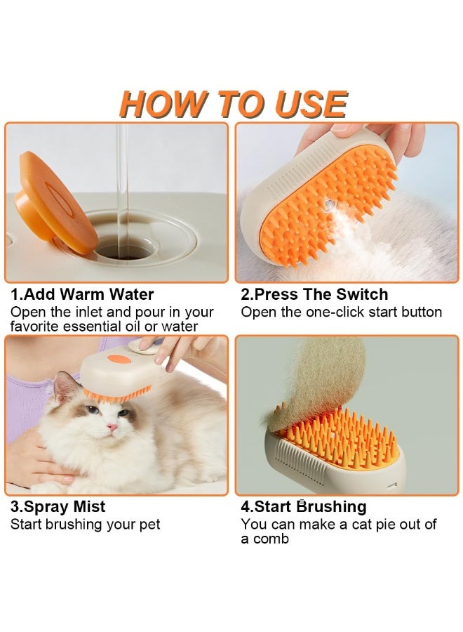 كيلا فرشاة جديدة للعناية بالقطط مع بخار - قابلة لإعادة الشحن، مضادة للكهرباء الساكنة، تدليك، تنظيف، تسريح وتمشيط، كل ذلك في فرشاة واحدة - برتقالية - Image 5