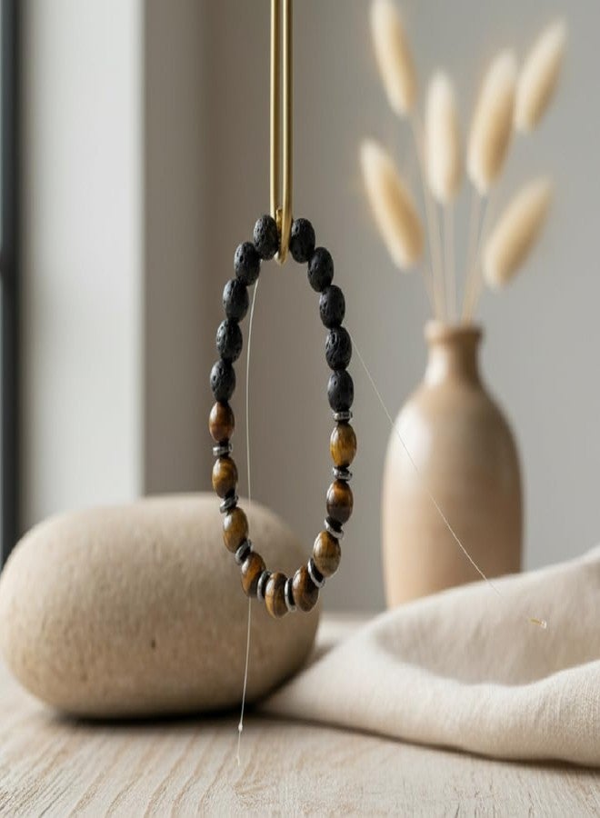 JULLYSS CRAFT Black Lava Stone and Tiger Eye Beaded Bracelet with Hematite Spacers, Natural Stone Jewelry - Image 5