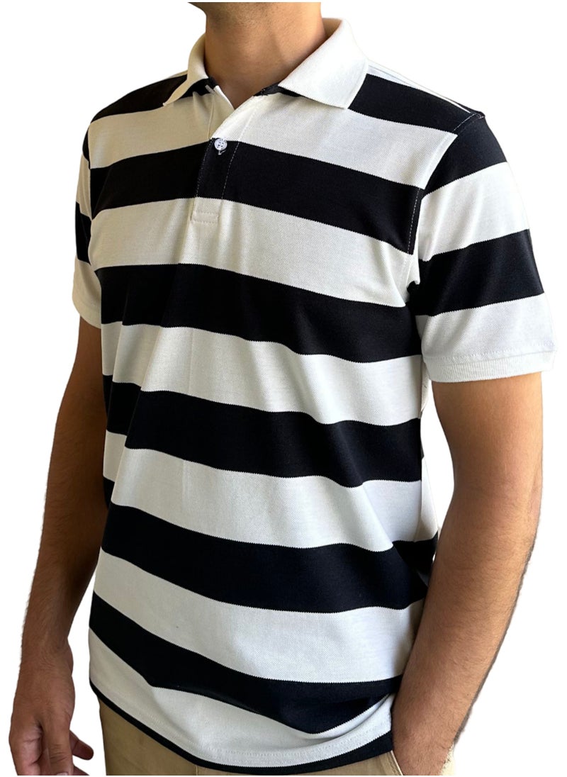 Horse Polo Striped Polo T-Shirt Black - Off white - pzsku/ZDD83C0D8399620ED5D4AZ/45/_/1717711300/6858b11a-332b-4200-8e35-eade7b078805